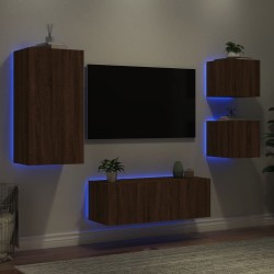 Unités murales TV avec LED 5 pcs chêne marron bois d'ingénierie 