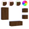 Unités murales TV avec LED 5 pcs chêne marron bois d'ingénierie 