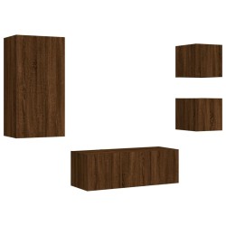Unités murales TV avec LED 5 pcs chêne marron bois d'ingénierie 