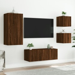 Unités murales TV avec LED 5 pcs chêne marron bois d'ingénierie 