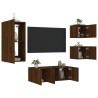 Unités murales TV avec LED 5 pcs chêne marron bois d'ingénierie 