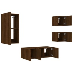 Unités murales TV avec LED 5 pcs chêne marron bois d'ingénierie 