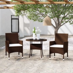 Ensemble à manger de jardin 3pcs Résine tressée Marron 