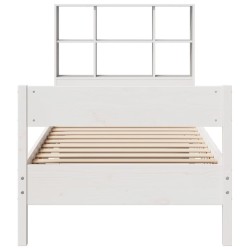 Lit bibliothèque sans matelas blanc 90x200cm bois de pin massif 