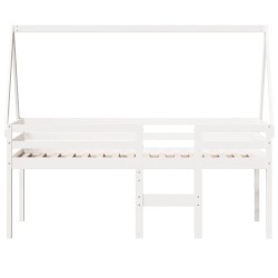 Lit haut sans matelas blanc 80x200 cm bois de pin massif 