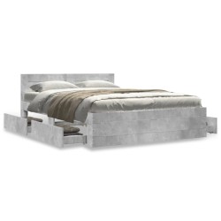 Cadre de lit et tête de lit sans matelas gris béton 120x200 cm 