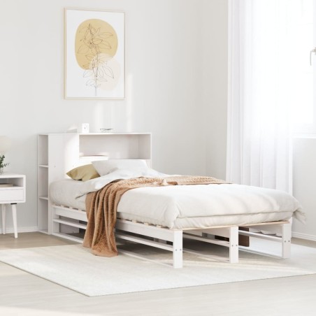 Lit bibliothèque sans matelas blanc 100x200 cm bois massif 