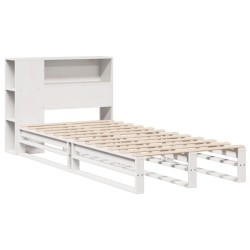Lit bibliothèque sans matelas blanc 100x200 cm bois massif 
