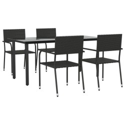 Ensemble à manger de jardin 5 pcs Noir Résine tressée 