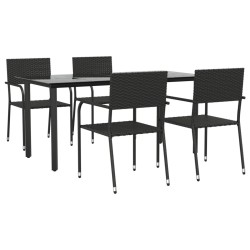Ensemble à manger de jardin 5 pcs noir résine tressée et acier 