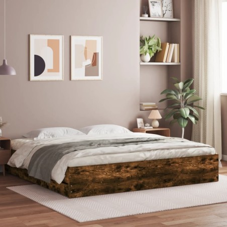 Cadre de lit avec tiroirs sans matelas chêne fumé 200x200 cm 