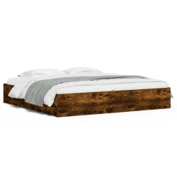 Cadre de lit avec tiroirs sans matelas chêne fumé 200x200 cm 