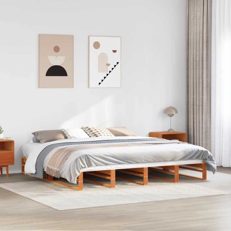 Cadre de lit sans matelas cire marron 200x200cm bois pin massif 
