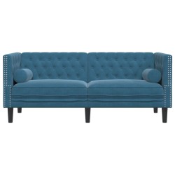 Canapé Chesterfield avec traversins 2 places bleu velours 