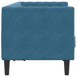 Canapé Chesterfield avec traversins 2 places bleu velours 
