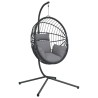 Chaise suspendue en forme d'œuf et support gris rotin et acier 