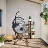 Chaise suspendue en forme d'œuf et support gris rotin et acier 