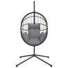 Chaise suspendue en forme d'œuf et support gris rotin et acier 