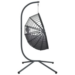 Chaise suspendue en forme d'œuf et support gris rotin et acier 