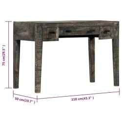 Bureau Noir 110 x 50 x 75 cm Bois de manguier massif 