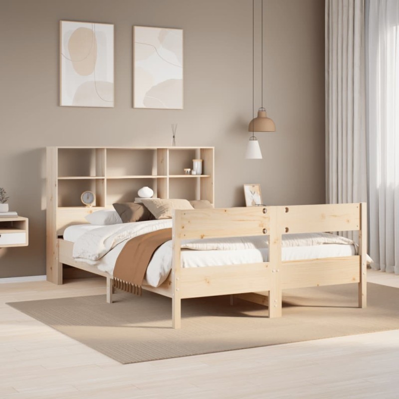 Lit bibliothèque sans matelas 120x190 cm bois de pin massif 