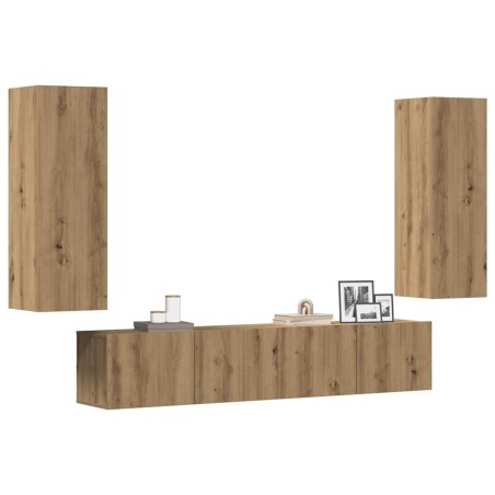 Meubles TV muraux 4 pcs chêne artisanal bois d'ingénierie 
