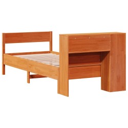 Lit bibliothèque sans matelas cire marron 90x200 cm pin massif 