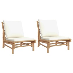 Chaises de jardin lot de 2 avec coussins blanc crème bambou 