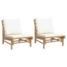 Chaises de jardin lot de 2 avec coussins blanc crème bambou 