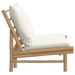 Chaises de jardin lot de 2 avec coussins blanc crème bambou 