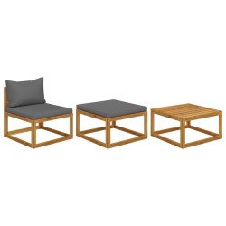 Salon de jardin 3 pcs avec coussins Bois d'acacia solide 