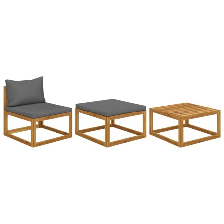 Salon de jardin 3 pcs avec coussins Bois d'acacia solide 