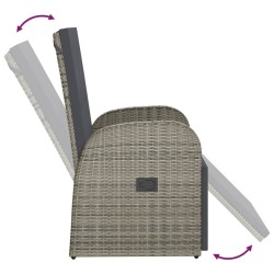 Chaise inclinable de jardin avec coussins gris résine tressée 