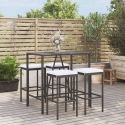 Ensemble de bar de jardin 5 pcs avec coussins noir poly rotin 