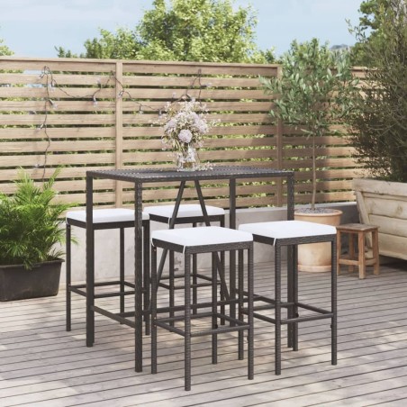 Ensemble de bar de jardin 5 pcs avec coussins noir poly rotin 