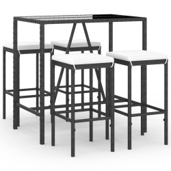 Ensemble de bar de jardin 5 pcs avec coussins noir poly rotin 