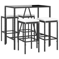 Ensemble de bar de jardin 5 pcs avec coussins noir poly rotin 