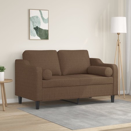 Canapé 2 places avec oreillers décoratifs marron 120 cm tissu 