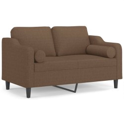 Canapé 2 places avec oreillers décoratifs marron 120 cm tissu 