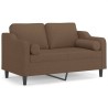 Canapé 2 places avec oreillers décoratifs marron 120 cm tissu 