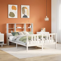 Lit bibliothèque sans matelas blanc 150x200 cm bois pin massif 