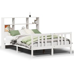 Lit bibliothèque sans matelas blanc 150x200 cm bois pin massif 
