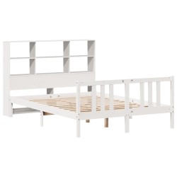 Lit bibliothèque sans matelas blanc 150x200 cm bois pin massif 