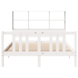 Lit bibliothèque sans matelas blanc 150x200 cm bois pin massif 