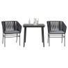 Ensemble à manger de jardin et coussins 3 pcs noir rotin verre 