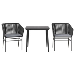 Ensemble à manger de jardin et coussins 3 pcs noir rotin verre 