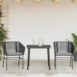 Ensemble à manger de jardin et coussins 3 pcs noir rotin verre 