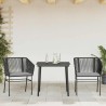 Ensemble à manger de jardin et coussins 3 pcs noir rotin verre 