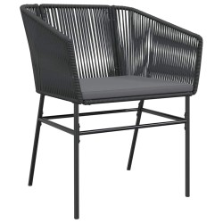 Ensemble à manger de jardin et coussins 3 pcs noir rotin verre 
