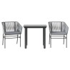Ensemble à manger jardin coussins 3 pcs gris poly rotin verre 